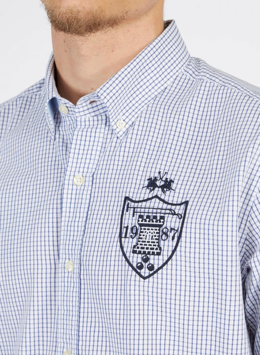 La Martina Men's shirt with large logo MICRO WINDOWPANE UMC301