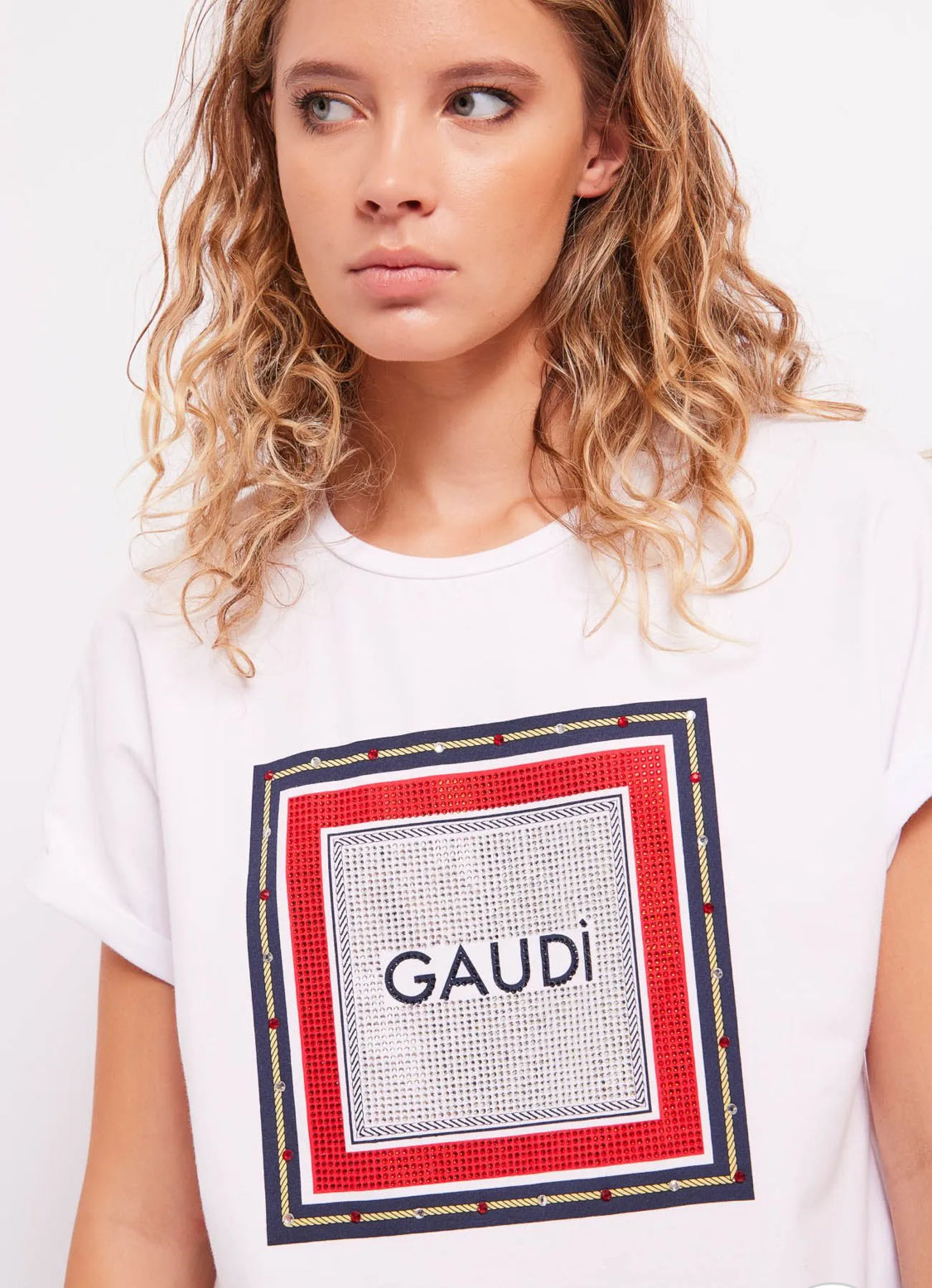 GAUDI T-SHIRT PRINT AND RHINESTONES 411BD64026