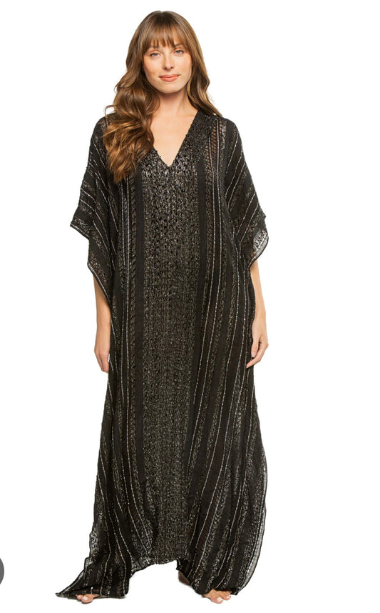 PITUSA METALLIC WEAVE THOBE BEACHWEAR DRESS