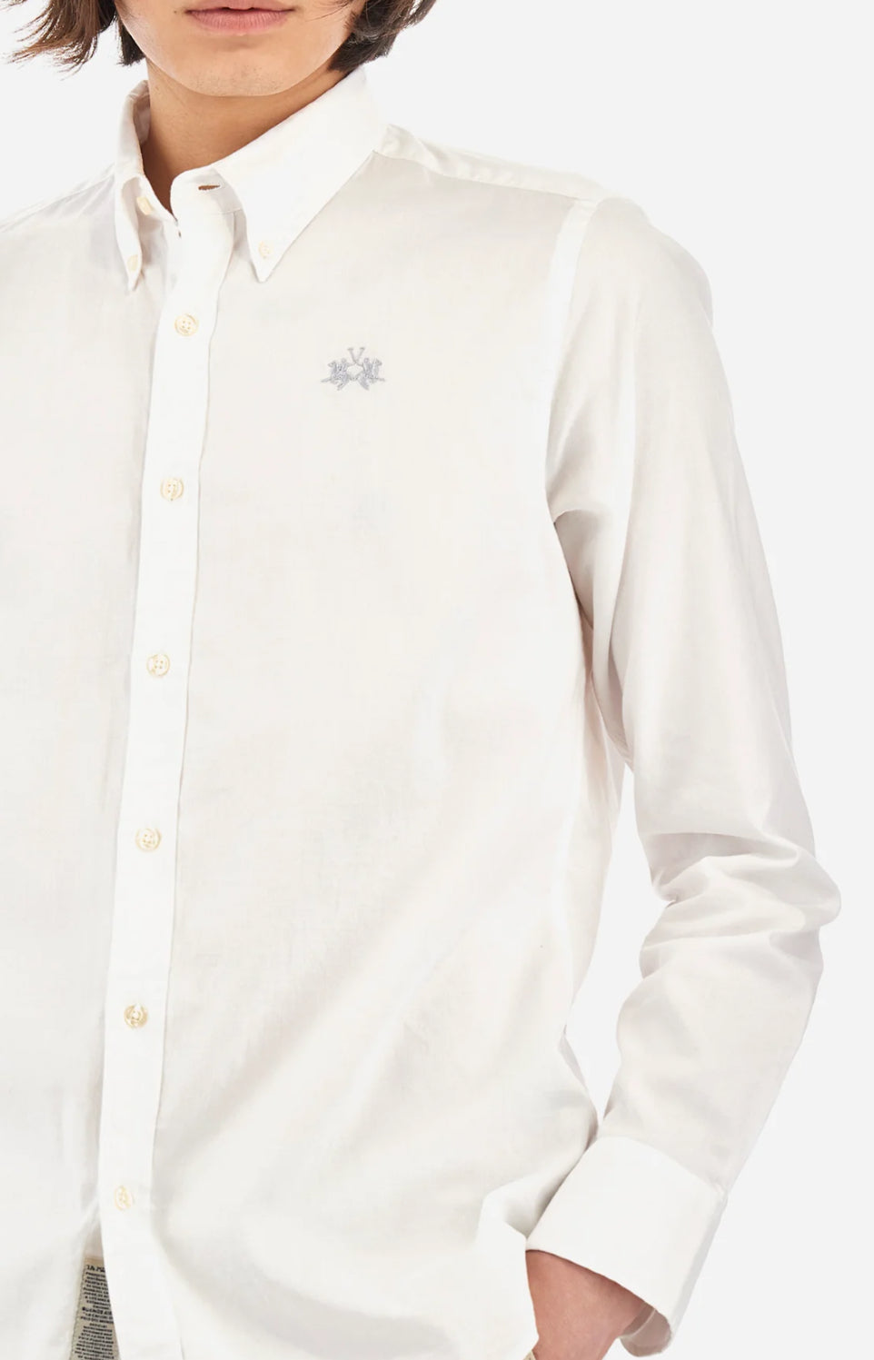 La Martina Man Shirt Oxford Stretch White CCMC03