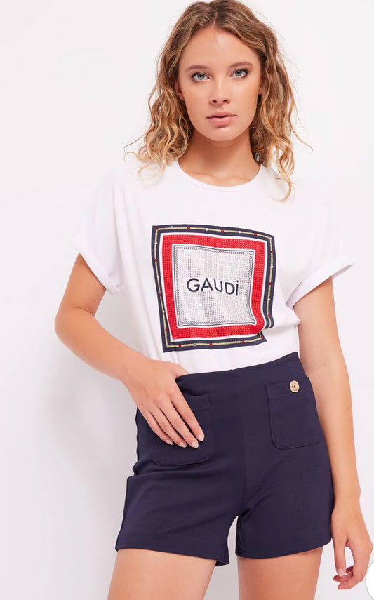 GAUDI T-SHIRT PRINT AND RHINESTONES 411BD64026