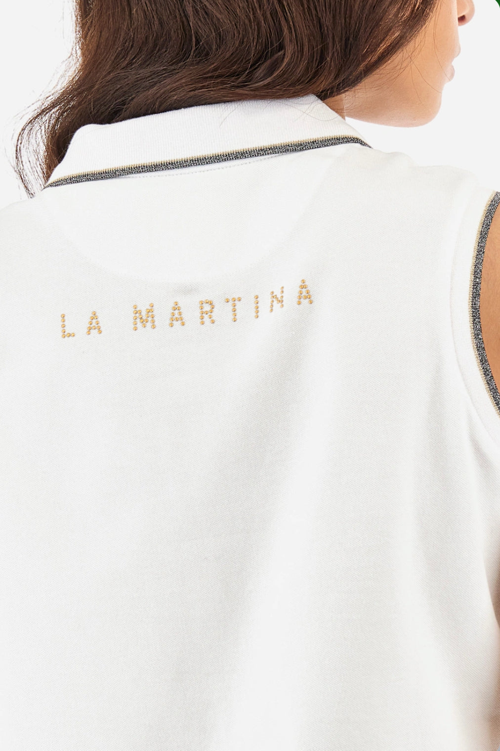 LA MARTINA WOMAN SLEEVELESS-POLO SHIRT IN ELASTICATED COTTON YWP005