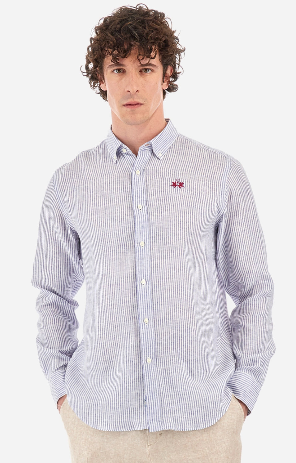 LA MARTINA MAN LINEN SHIRT WITH A STRIPED PRINT YMC031