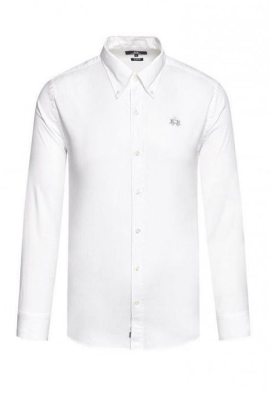 La Martina Man Shirt Oxford Stretch White CCMC03