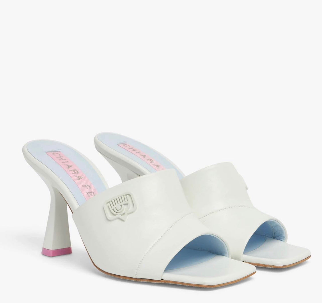 Chiara Ferragni Eyelike Mule Sandals White